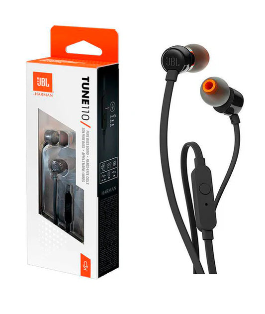 JBL Tune 110 Audífonos con Cable Negros - Audio Puro, Precio Accesible
