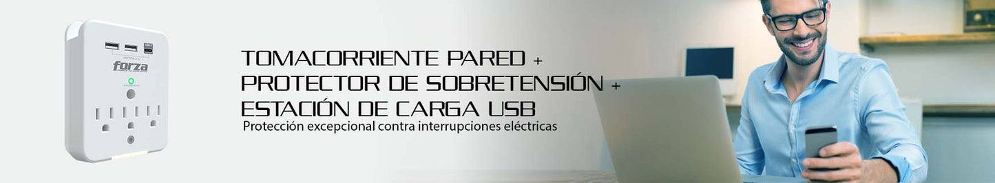 Forza FWT-331USBC Wall Tap 3 AC + 3 USB - Protector Compacto