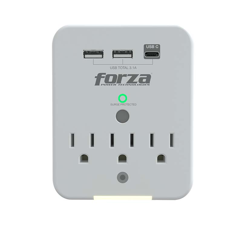 Forza FWT-331USBC Wall Tap 3 AC + 3 USB - Protector Compacto