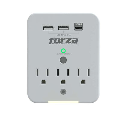 Forza FWT-331USBC Wall Tap 3 AC + 3 USB - Protector Compacto