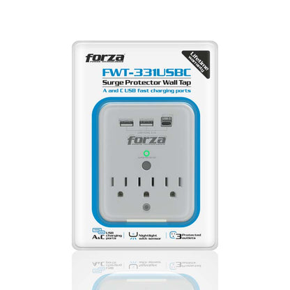 Forza FWT-331USBC Wall Tap 3 AC + 3 USB - Protector Compacto