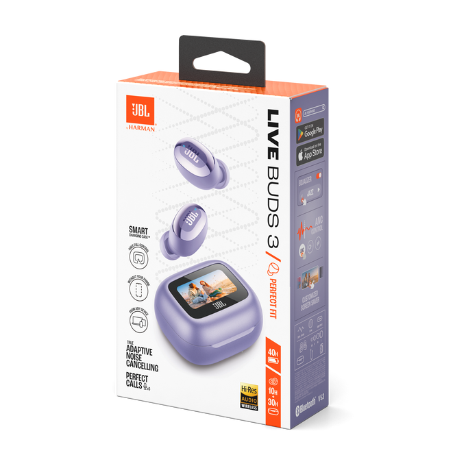 JBL Live Buds 3 Audífonos True Wireless Morados - Diseño Ergonómico Premium