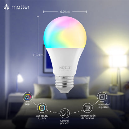 Foco Inteligente Nexxt Home A19 RGB Matter - Smart LED 110V