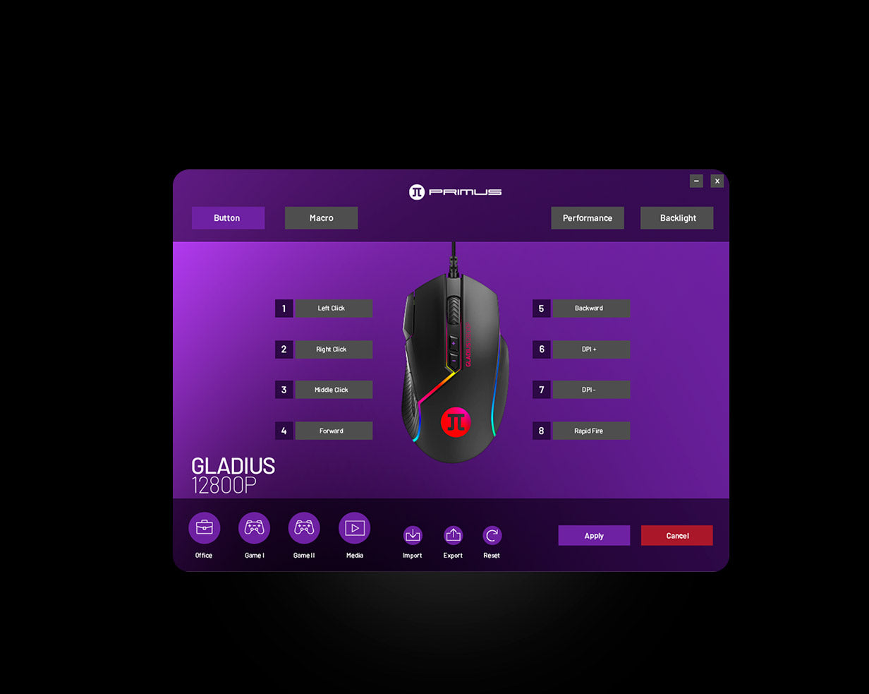 Mouse Gaming Primus Gladius PMO-103 - 12800 DPI, USB Alámbrico