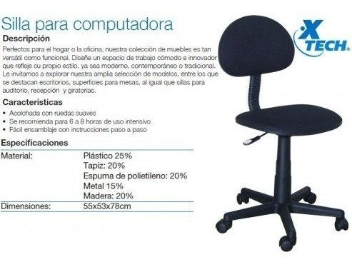 Xtech Silla Computadora Negra - Ergonómica Ajustable Oficina Casa
