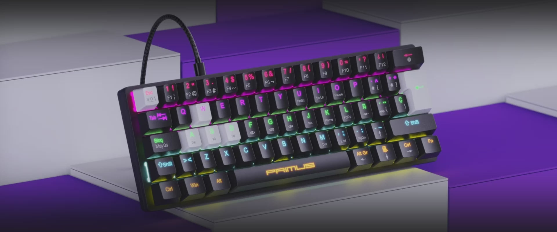 Teclado Mecánico Primus Gaming PKS-060W 60% Blanco - Switch Rojo Español